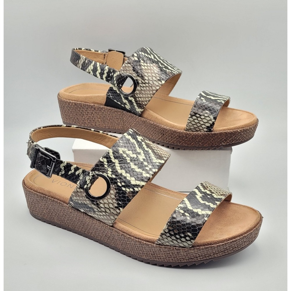 Vionic Louise Platform Sandals Size 10 Snakeskin Print Orthotic Comfort Shoes